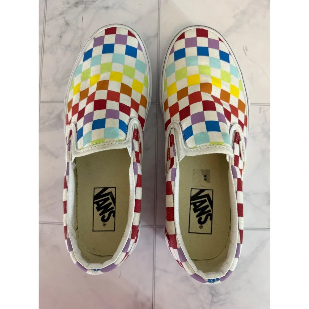 Vans Classic Slip-On Rainbow Checkerboard Sneakers Mens 7 Womens 8.5 Multi Color